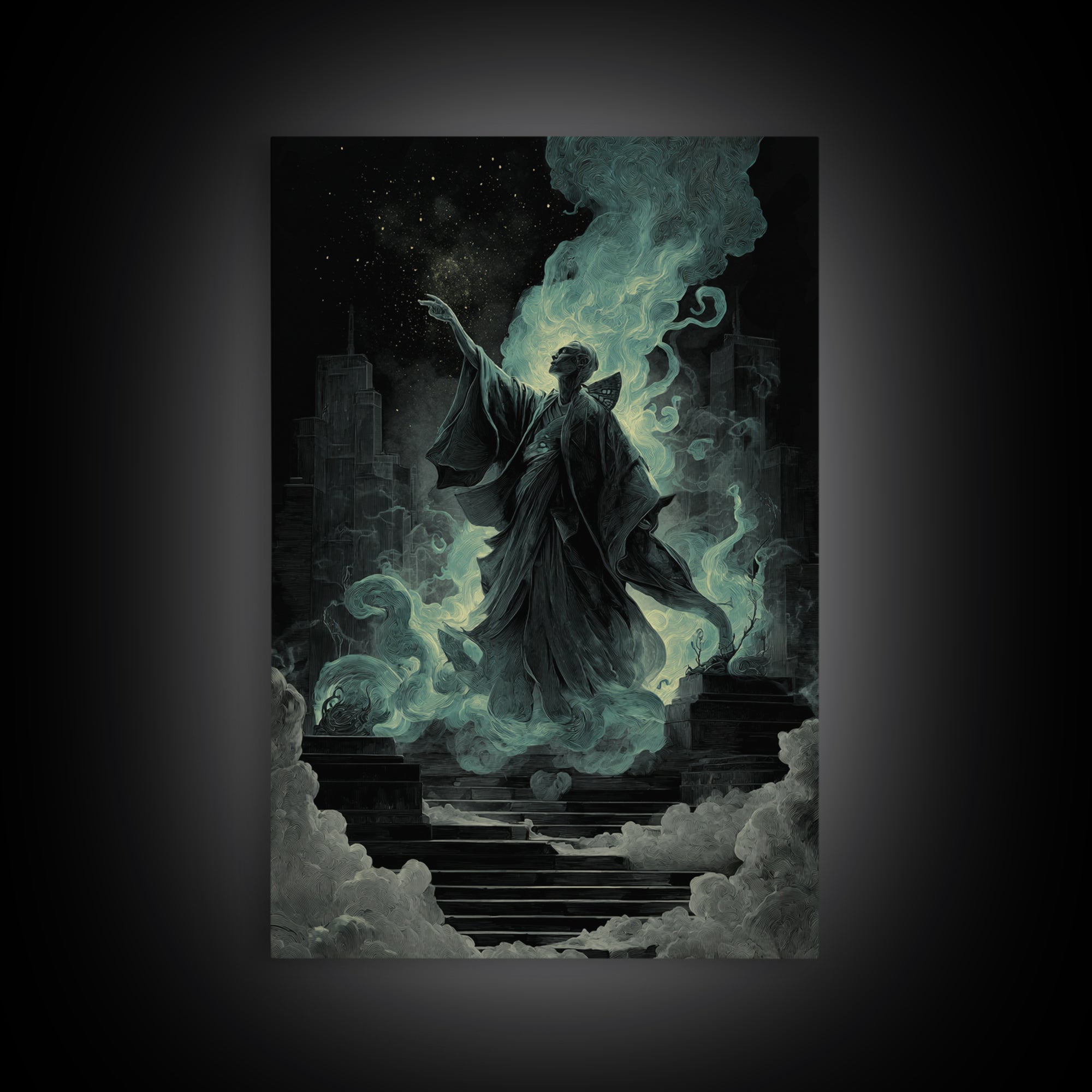 The Moth Prophet Of Kadath, Vertical Wall Art, Dark Halloween Decor, Framed Canvas Print, Halloween Wall Decor, Gothic Home Decor
