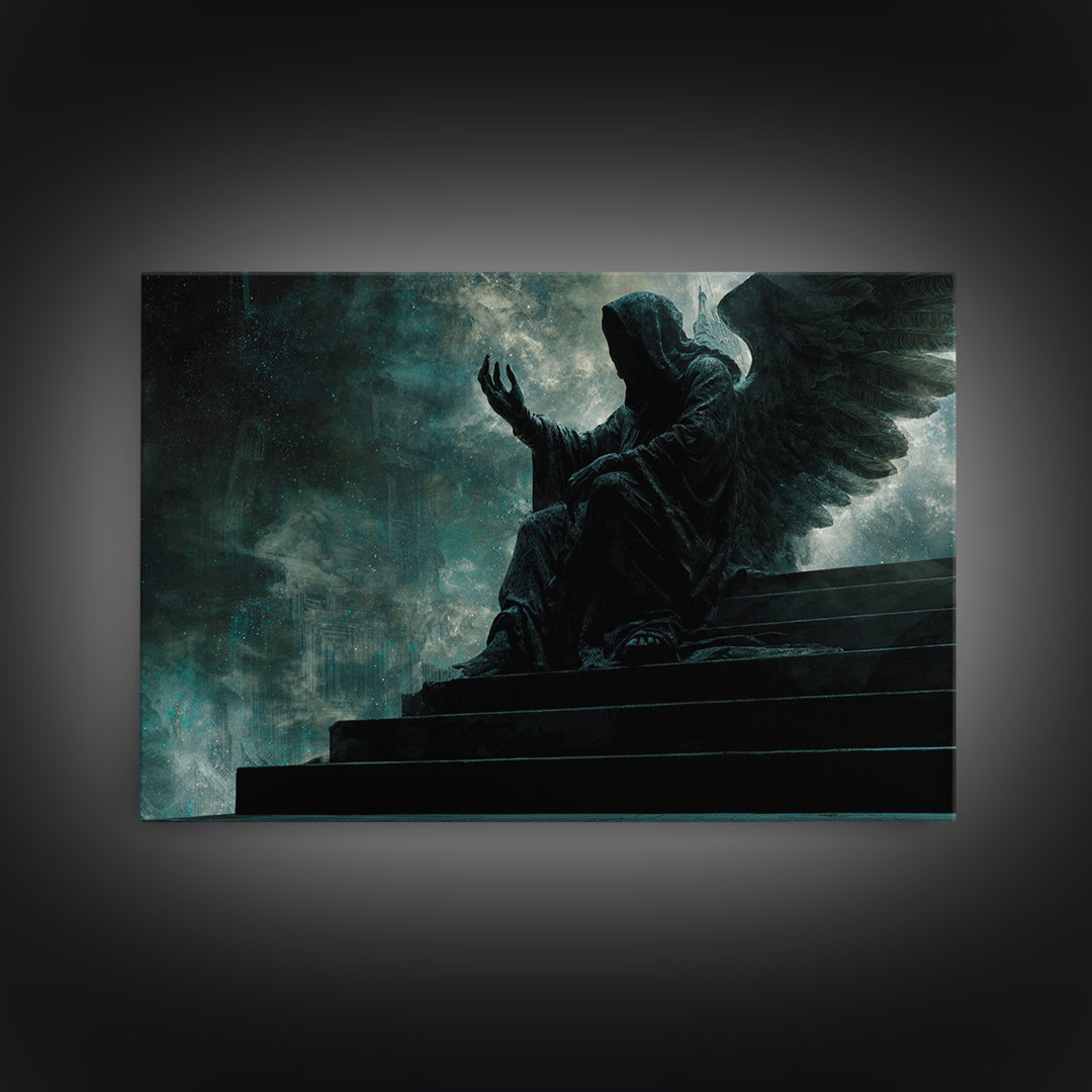 The Moth Prophet Of Kadath, Landscape Wall Art, Lovecraftian Horror Art, Framed Canvas Print, Halloween Wall Decor, Gothic Home Decor