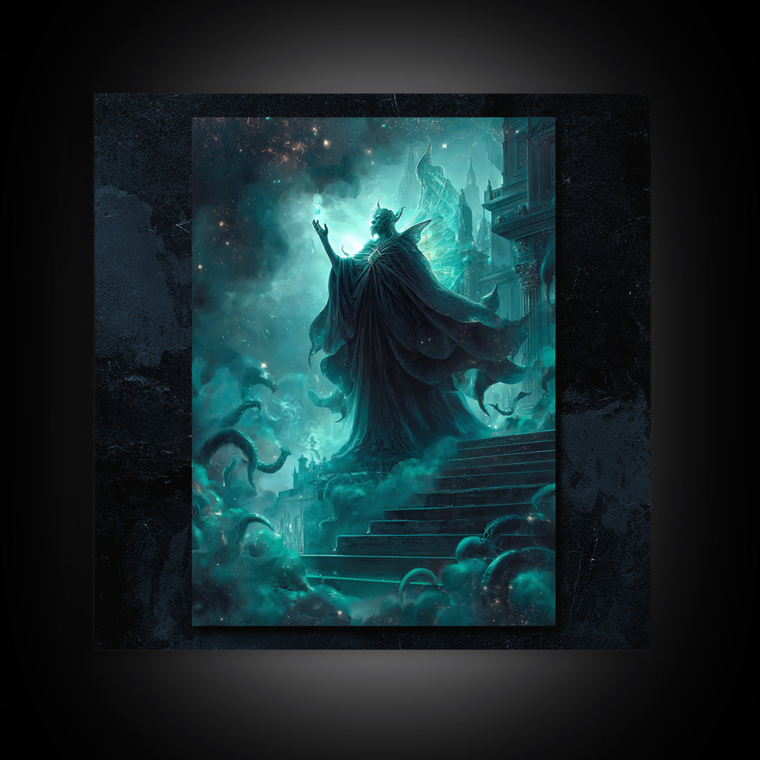 The Moth Prophet Of Kadath, Square Wall Art, Cosmic Horror Wall Art, Framed Canvas Print, Halloween Wall Decor, Gothic Home Decor