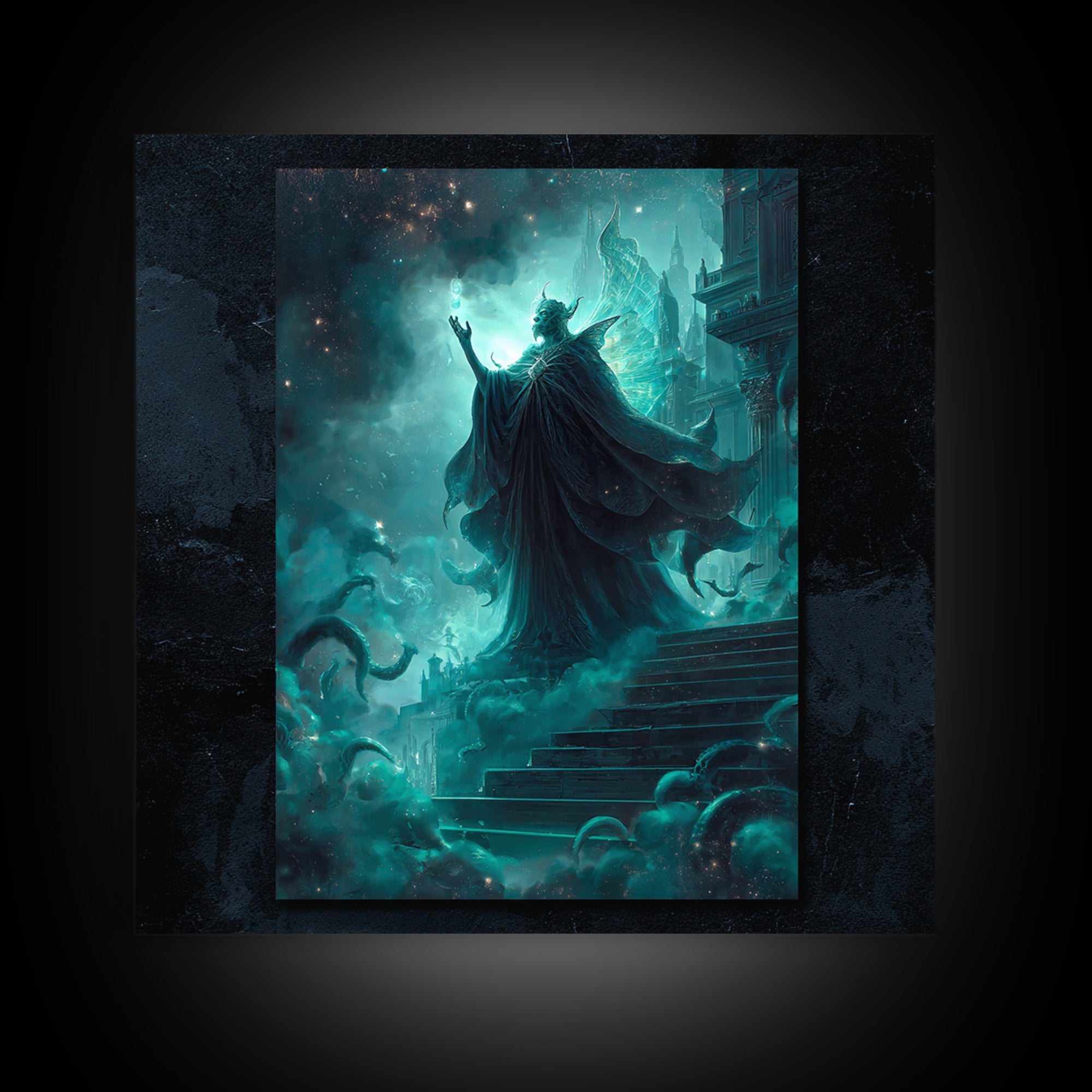 The Moth Prophet Of Kadath, Square Wall Art, Cosmic Horror Wall Art, Framed Canvas Print, Halloween Wall Decor, Gothic Home Decor