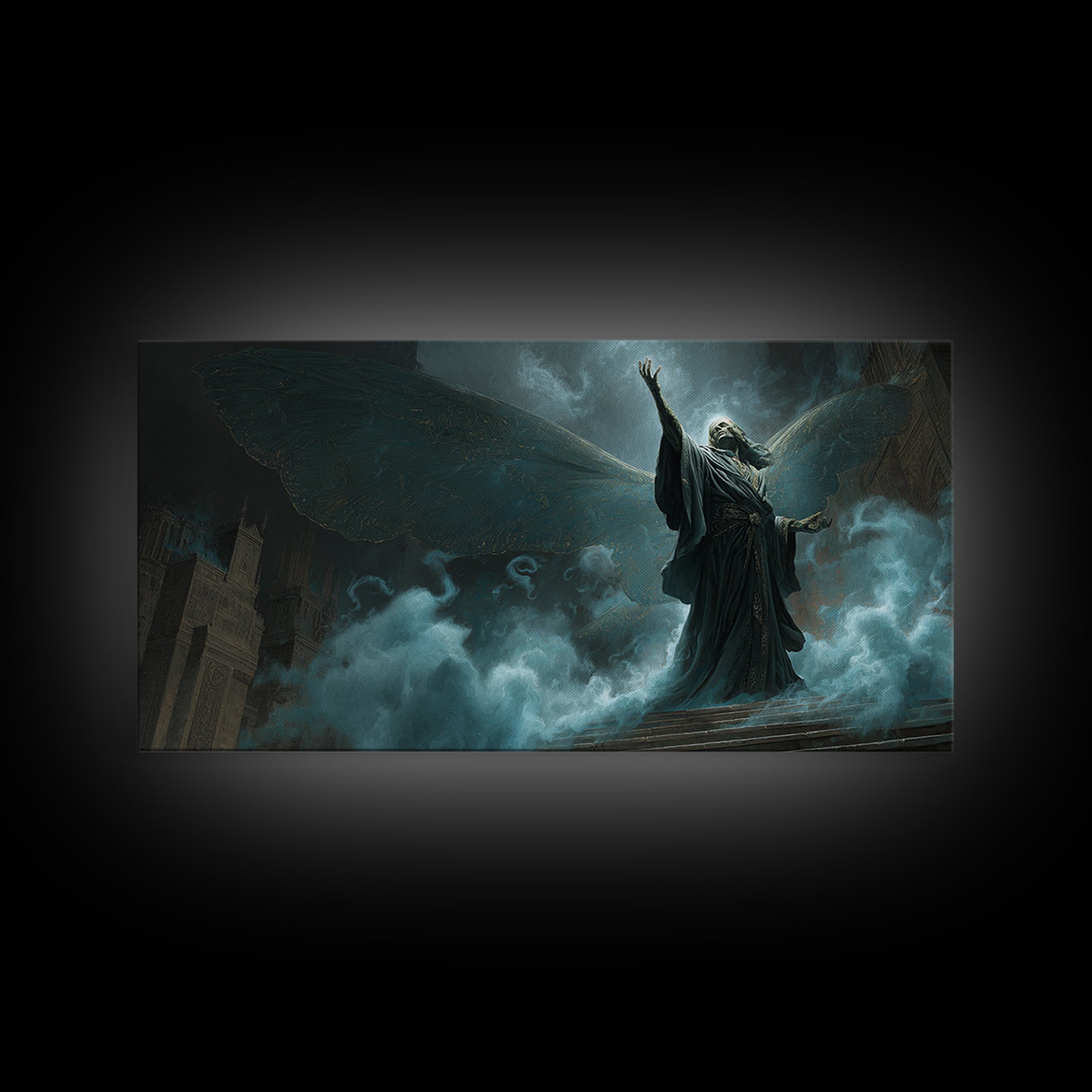 The Moth Prophet Of Kadath, Wide Panoramic Art, Eldritch Gothic Decor, Framed Canvas Print, Halloween Wall Decor, Gothic Home Decor