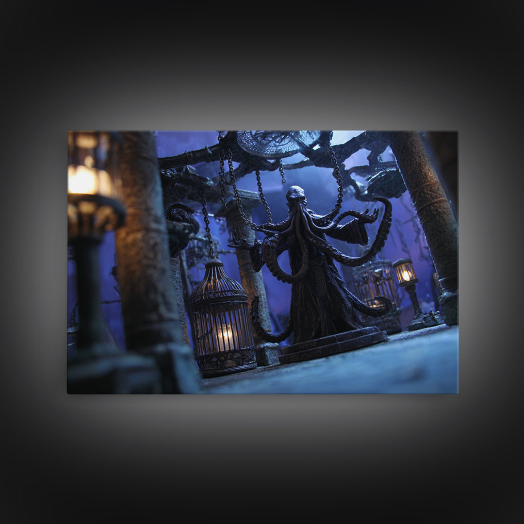 The Moonlit Shoggoth Menagerie, Landscape Wall Art, Cosmic Horror Wall Art, Framed Canvas Print, Halloween Wall Decor, Gothic Home Decor