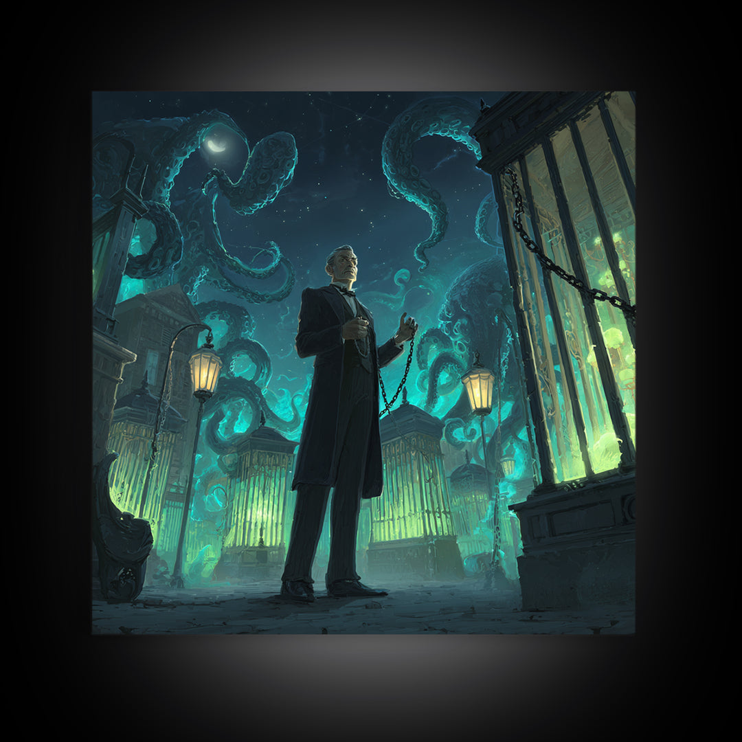 The Moonlit Shoggoth Menagerie, Square Wall Art, Macabre Wall Art, Framed Canvas Print, Halloween Wall Decor, Gothic Home Decor