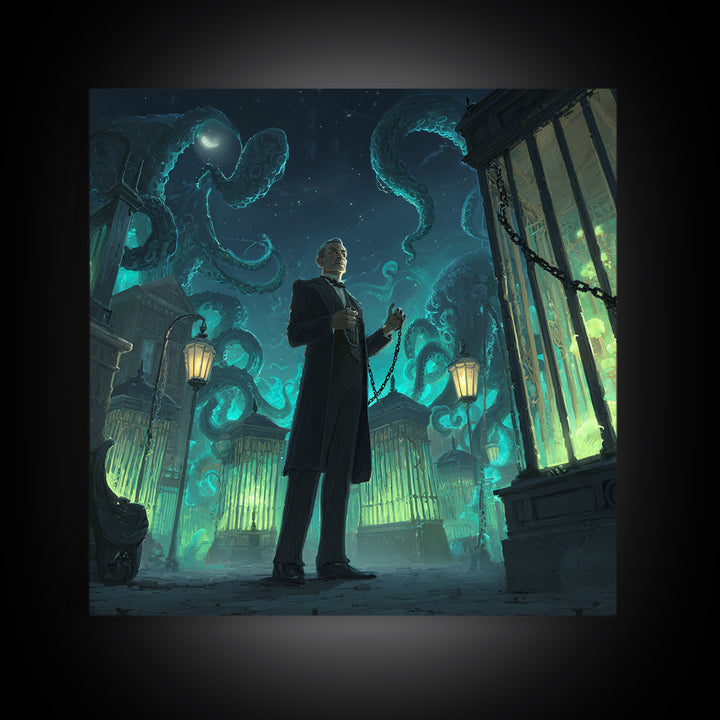 The Moonlit Shoggoth Menagerie, Square Wall Art, Macabre Wall Art, Framed Canvas Print, Halloween Wall Decor, Gothic Home Decor