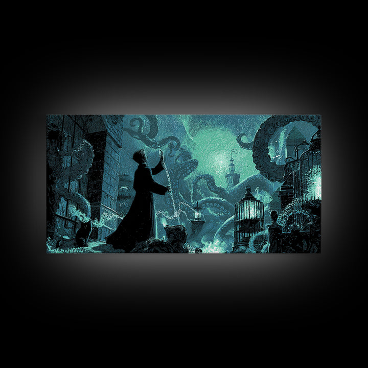 The Moonlit Shoggoth Menagerie, Wide Panoramic Art, Cosmic Horror Wall Art, Canvas Print, Halloween Wall Decor, Gothic Home Decor