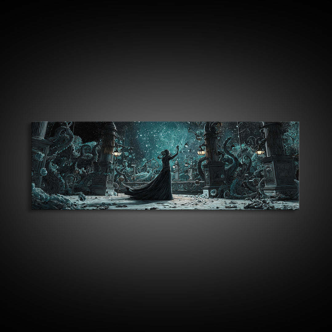 The Moonlit Shoggoth Menagerie, Extra Wide Wall Art, Spooky Home Decor, Framed Canvas Print, Halloween Wall Decor, Gothic Home Decor