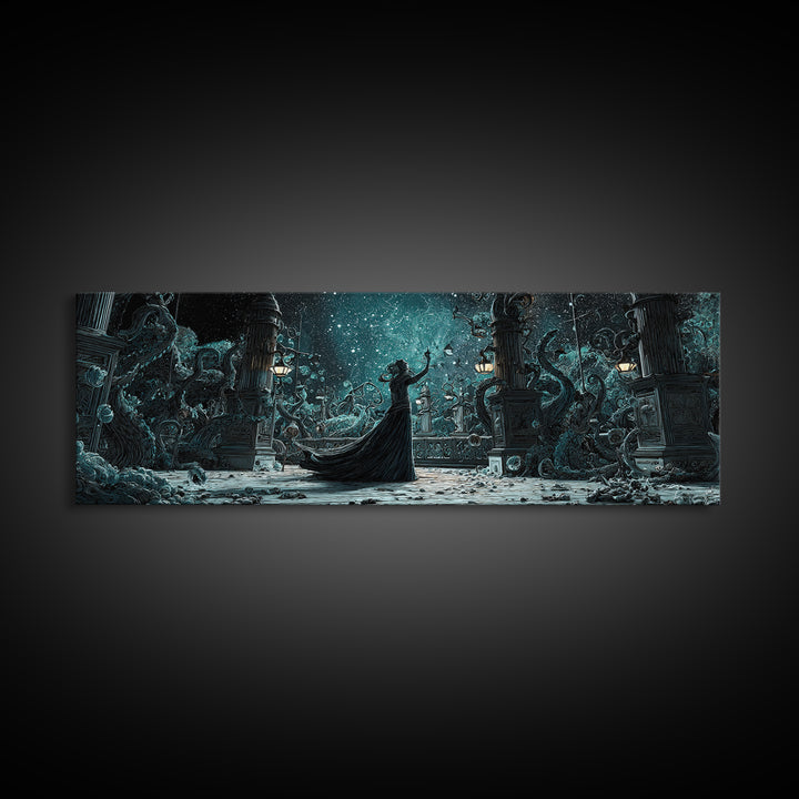The Moonlit Shoggoth Menagerie, Extra Wide Wall Art, Spooky Home Decor, Framed Canvas Print, Halloween Wall Decor, Gothic Home Decor