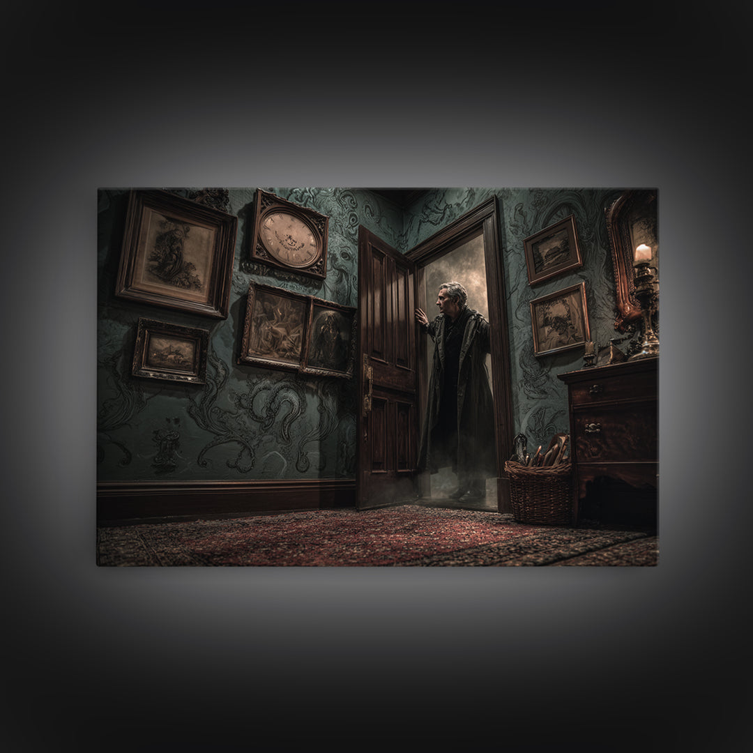 The Thirteenth Door Of Arkham House, Landscape Wall Art, Haunted Gothic Art, Canvas Print, Halloween Wall Decor, Gothic Home Decor
