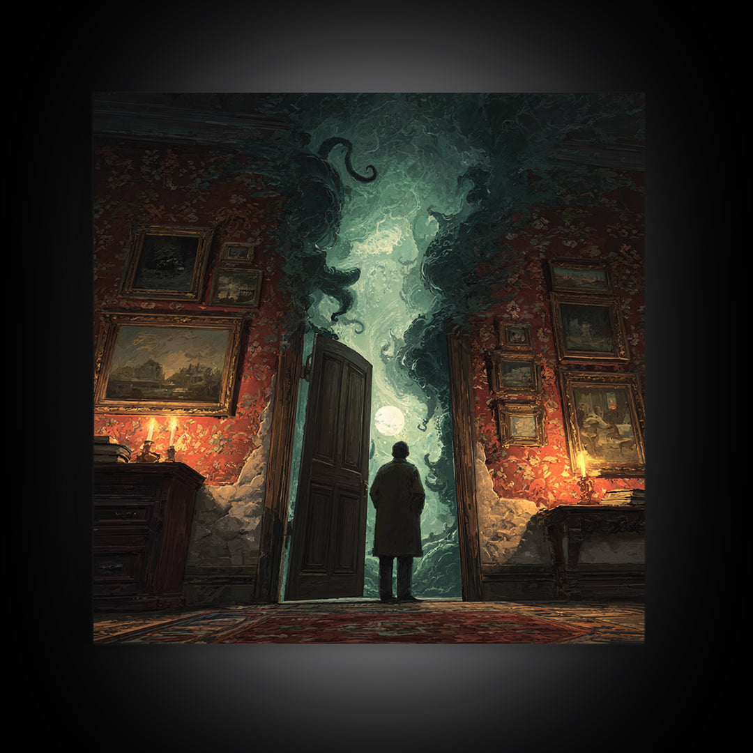 The Thirteenth Door Of Arkham House, Square Wall Art, Dark Fantasy Wall Art, Canvas Print, Halloween Wall Decor, Gothic Home Decor