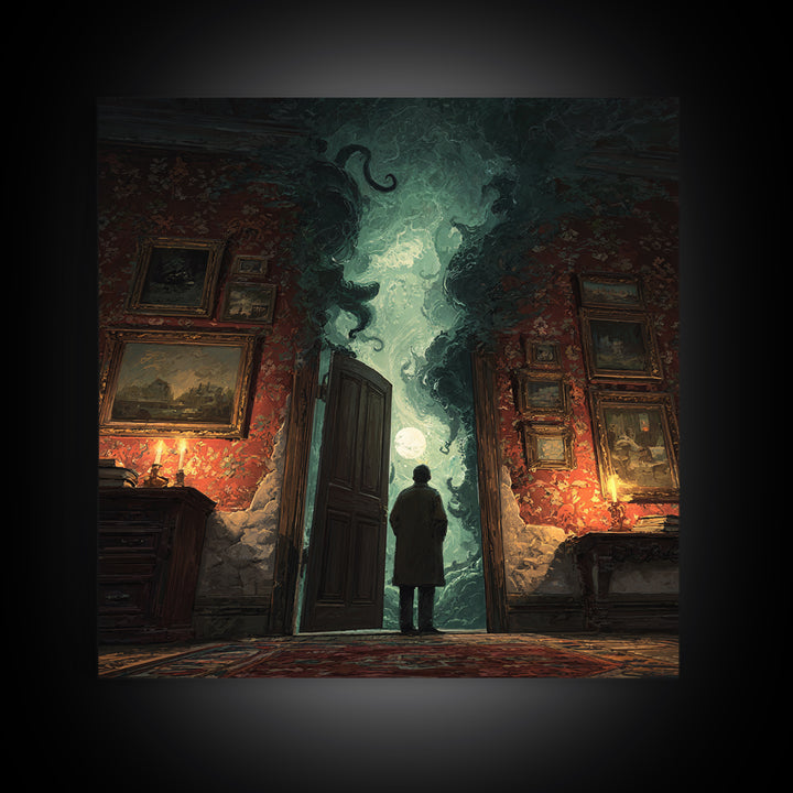 The Thirteenth Door Of Arkham House, Square Wall Art, Dark Fantasy Wall Art, Canvas Print, Halloween Wall Decor, Gothic Home Decor