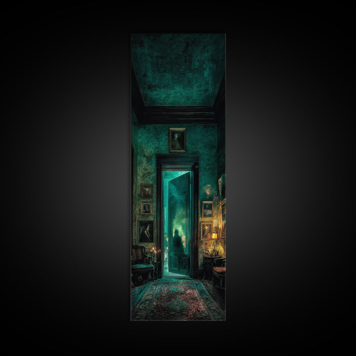The Thirteenth Door Of Arkham House, Tall Narrow Wall Art, Spooky Home Decor, Canvas Print, Halloween Wall Decor, Gothic Home Decor