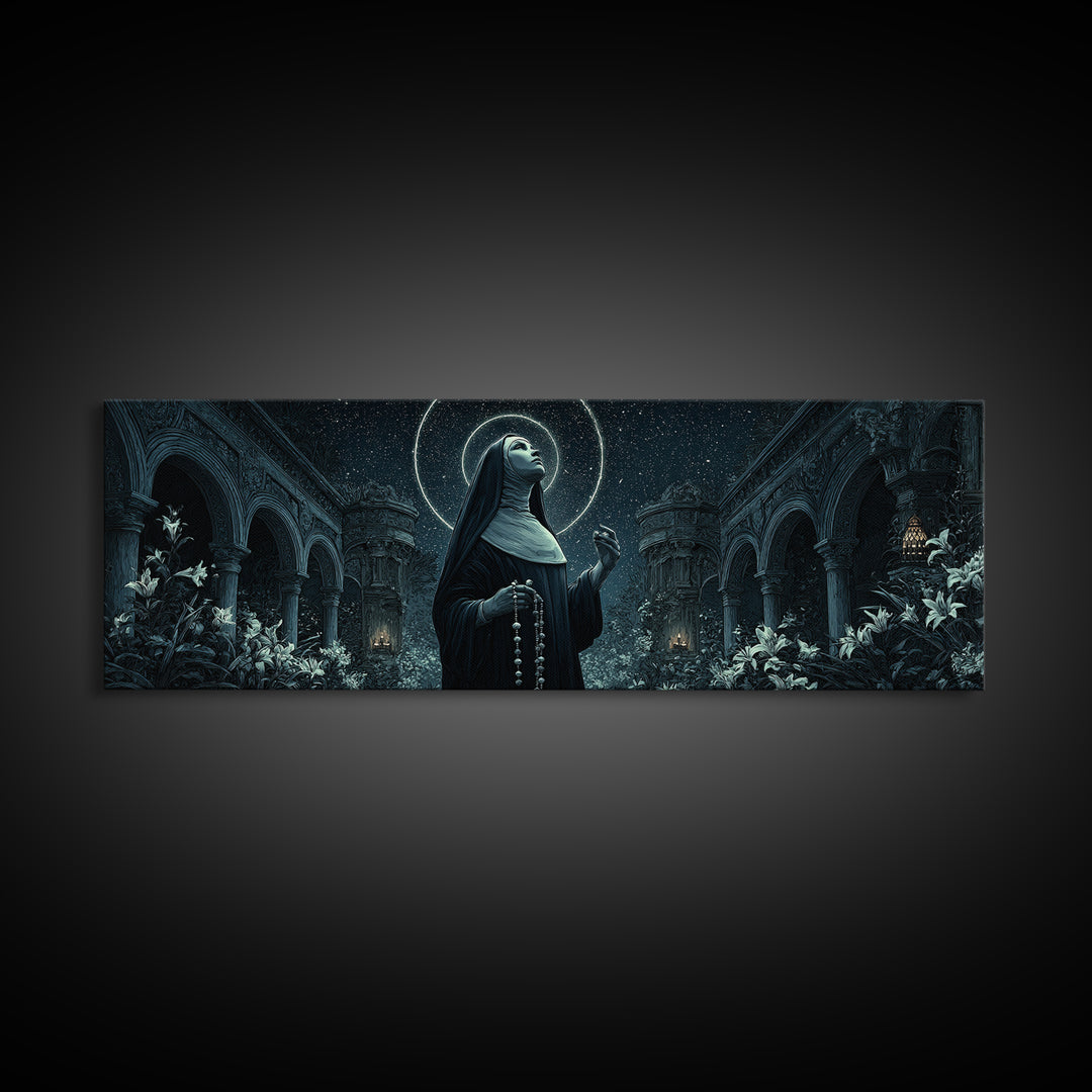 The Nun Of The Endless Constellation, Extra Wide Wall Art, Dark Fantasy Wall Art, Canvas Print, Halloween Wall Decor, Gothic Home Decor