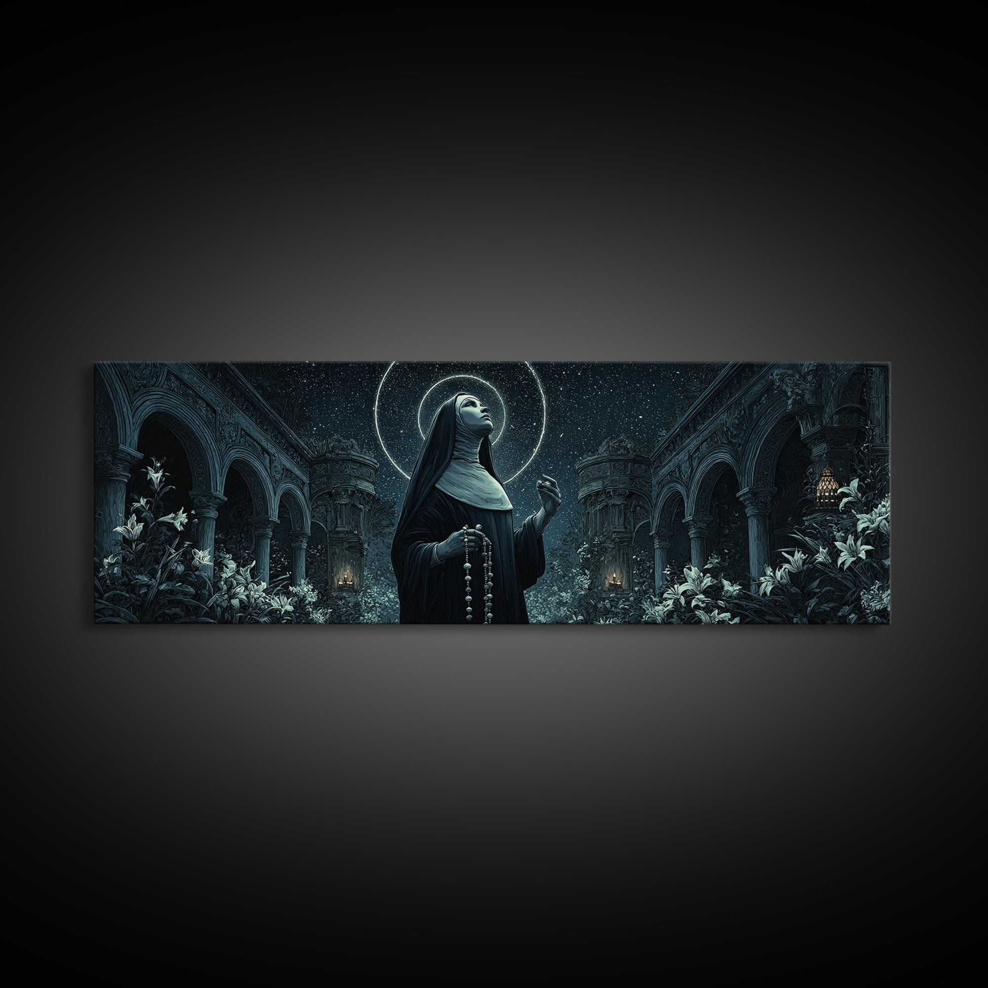 The Nun Of The Endless Constellation, Extra Wide Wall Art, Dark Fantasy Wall Art, Canvas Print, Halloween Wall Decor, Gothic Home Decor