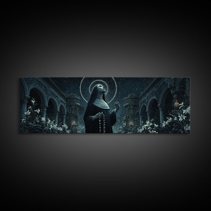 The Nun Of The Endless Constellation, Extra Wide Wall Art, Dark Fantasy Wall Art, Canvas Print, Halloween Wall Decor, Gothic Home Decor