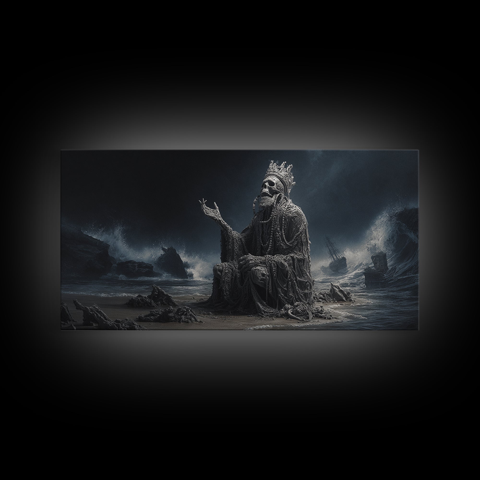 The Salt King Of The Black Shore, Wide Panoramic Art, Cosmic Horror Wall Art, Canvas Print, Halloween Wall Decor, Gothic Home Decor