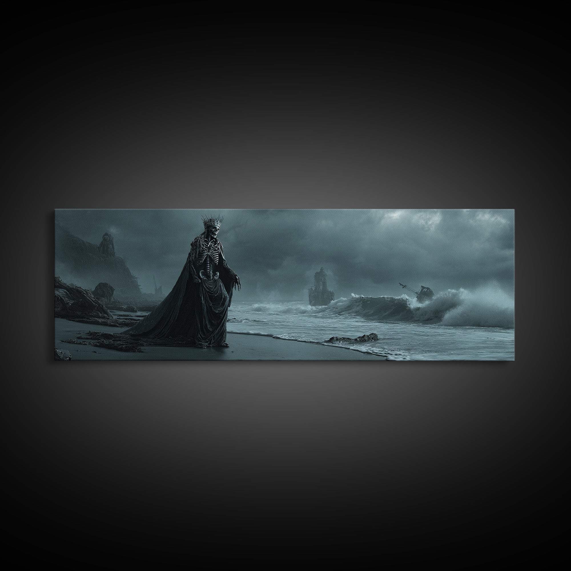 The Salt King Of The Black Shore, Extra Wide Wall Art, Gothic Horror Wall Art, Framed Canvas Print, Halloween Wall Decor, Gothic Home Decor