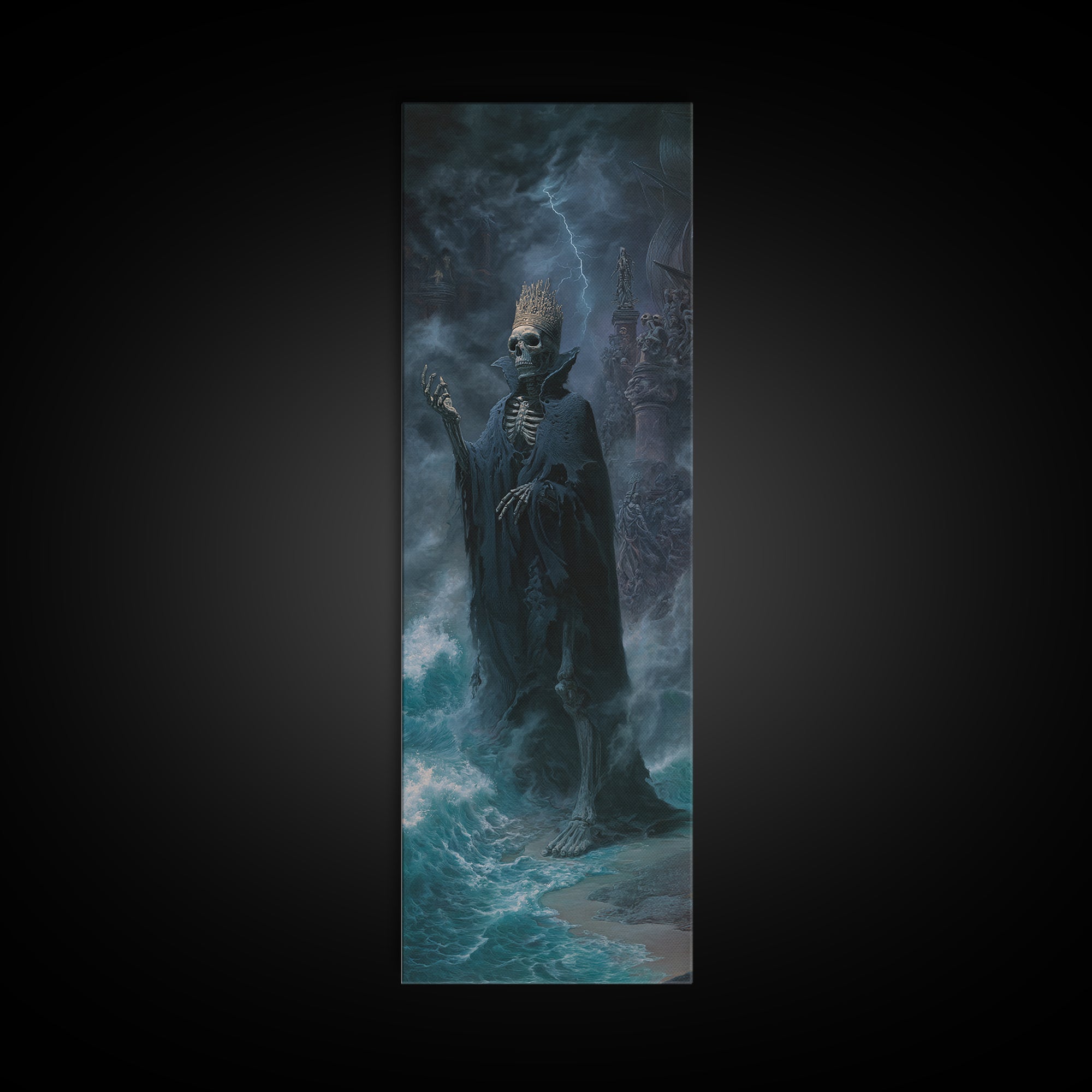 The Salt King Of The Black Shore, Tall Narrow Wall Art, Dark Halloween Decor, Framed Canvas Print, Halloween Wall Decor, Gothic Home Decor