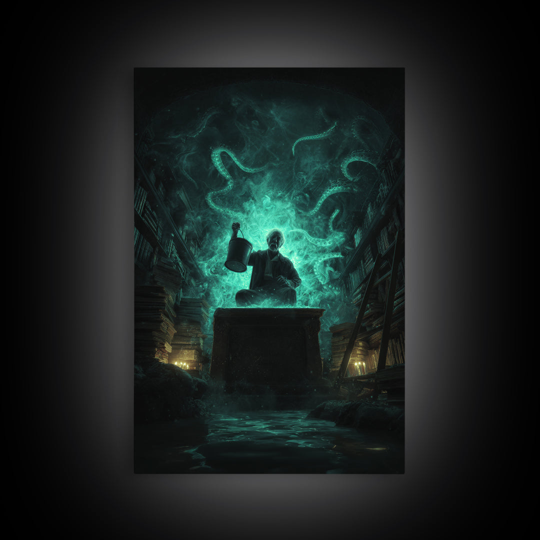 The Dreamwell Beneath Miskatonic, Vertical Wall Art, Dark Fantasy Wall Art, Canvas Print, Halloween Wall Decor, Gothic Home Decor