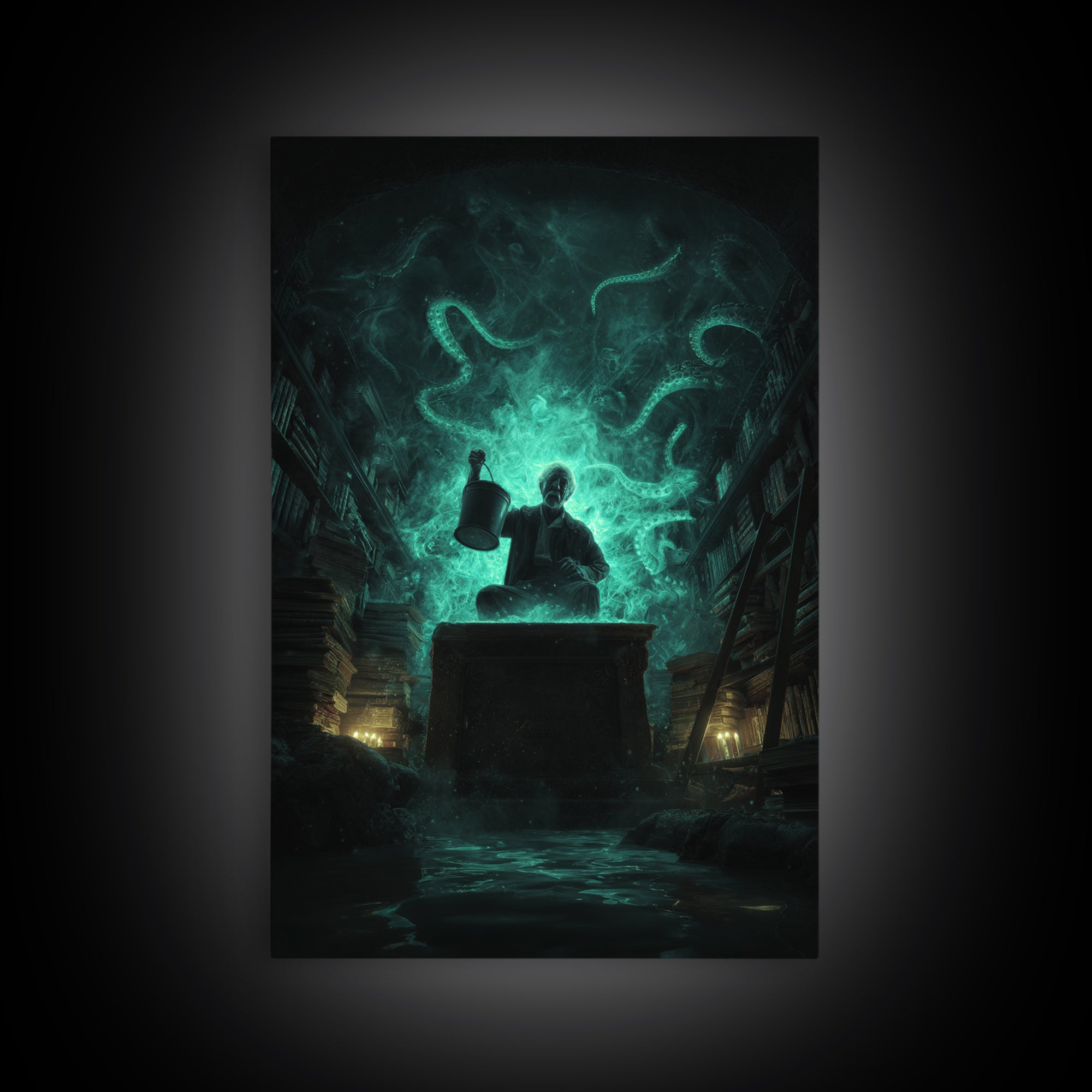 The Dreamwell Beneath Miskatonic, Vertical Wall Art, Dark Fantasy Wall Art, Canvas Print, Halloween Wall Decor, Gothic Home Decor