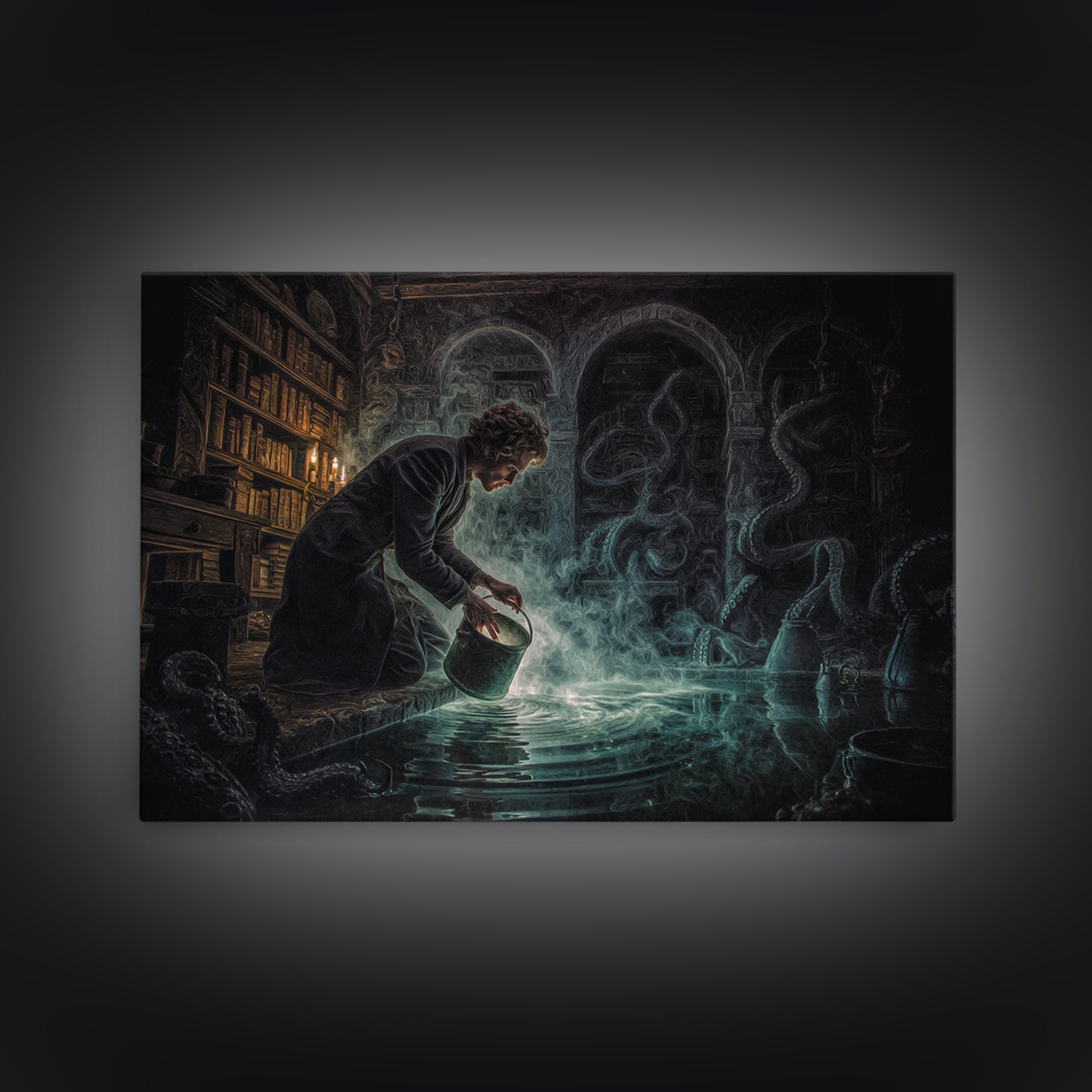 The Dreamwell Beneath Miskatonic, Landscape Wall Art, Dark Fantasy Wall Art, Canvas Print, Halloween Wall Decor, Gothic Home Decor