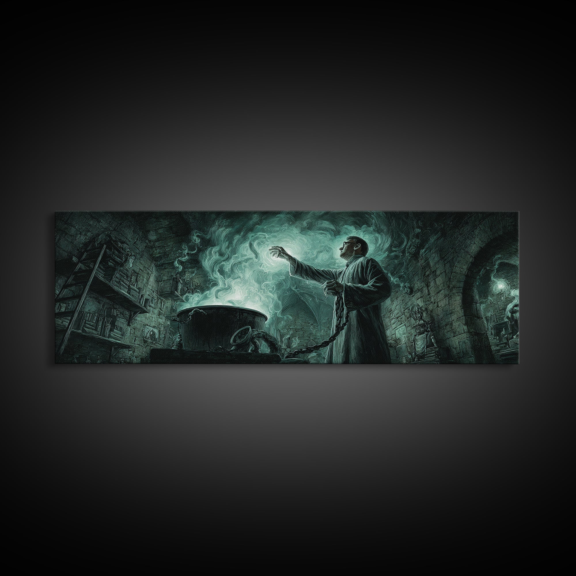 The Dreamwell Beneath Miskatonic, Extra Wide Wall Art, Eldritch Gothic Decor, Canvas Print, Halloween Wall Decor, Gothic Home Decor