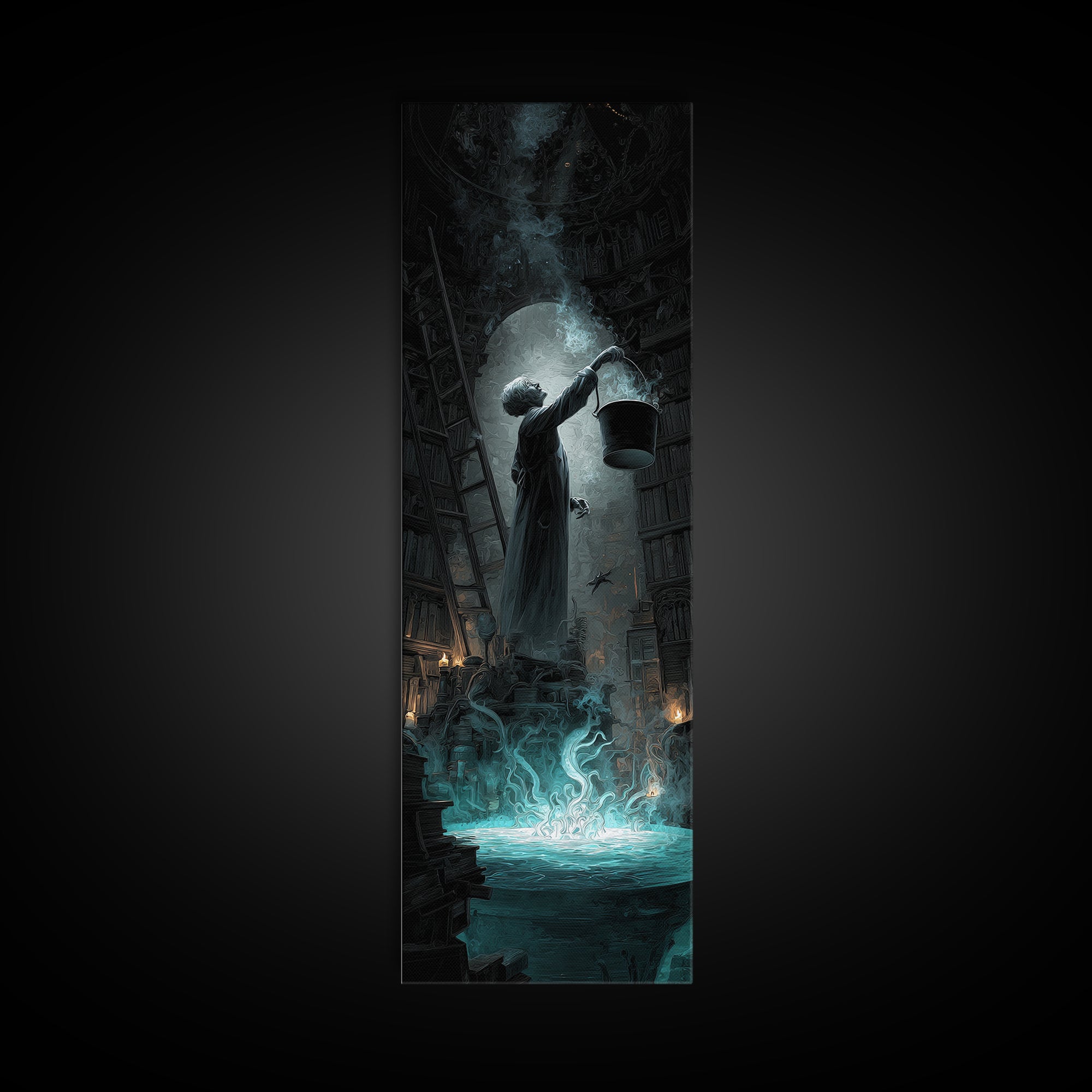 The Dreamwell Beneath Miskatonic, Tall Narrow Wall Art, Cosmic Horror Wall Art, Framed Canvas Print, Halloween Wall Decor, Gothic Home Decor