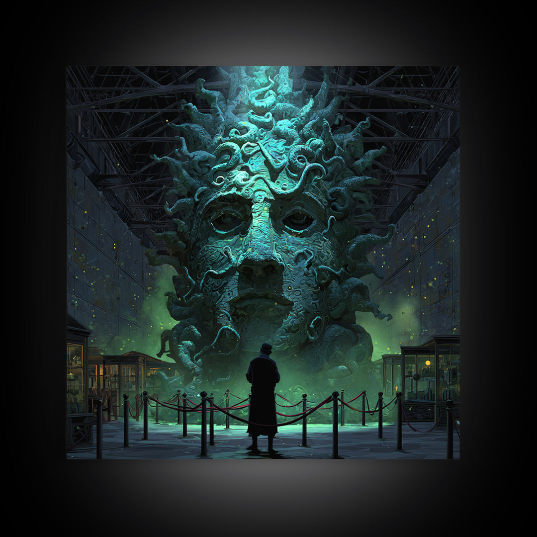 The Custodian Of The Whispering Idol, Square Wall Art, Macabre Wall Art, Framed Canvas Print, Halloween Wall Decor, Gothic Home Decor