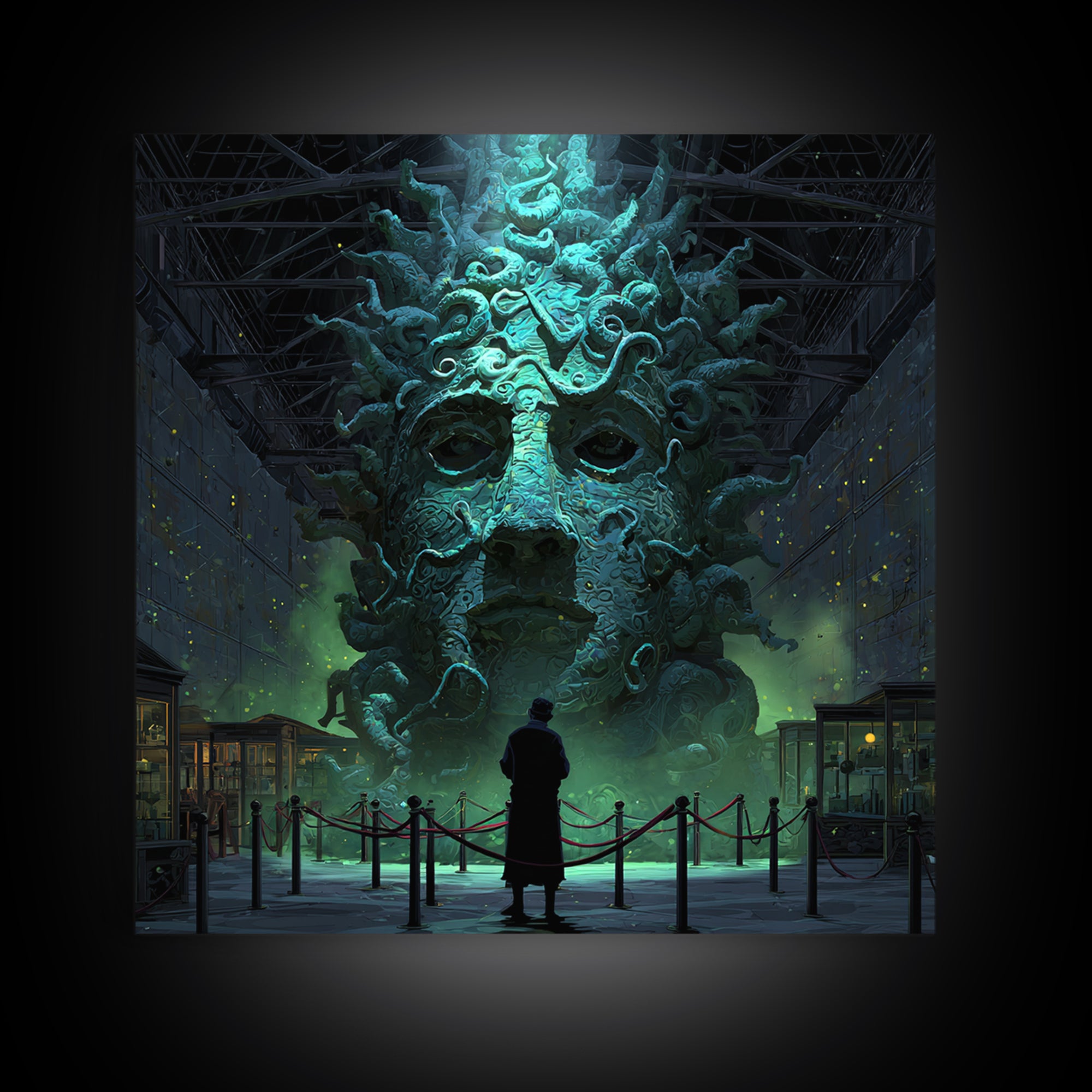 The Custodian Of The Whispering Idol, Square Wall Art, Macabre Wall Art, Framed Canvas Print, Halloween Wall Decor, Gothic Home Decor