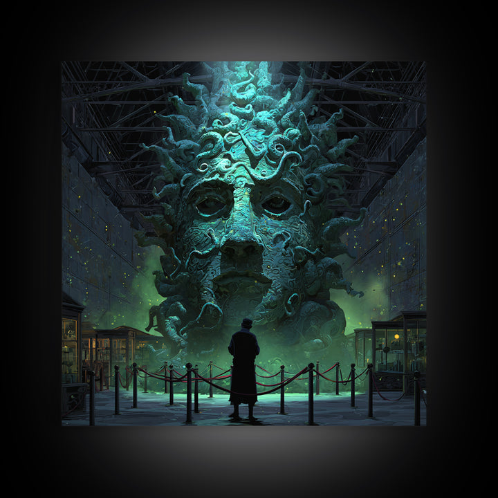 The Custodian Of The Whispering Idol, Square Wall Art, Macabre Wall Art, Framed Canvas Print, Halloween Wall Decor, Gothic Home Decor