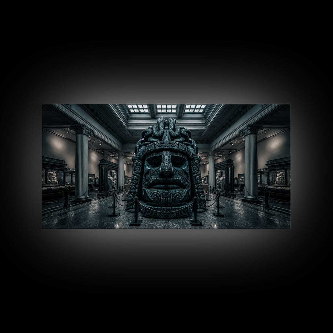 The Custodian Of The Whispering Idol, Wide Panoramic Art, Eldritch Gothic Decor, Framed Canvas Print, Halloween Wall Decor, Macabre Wall Art