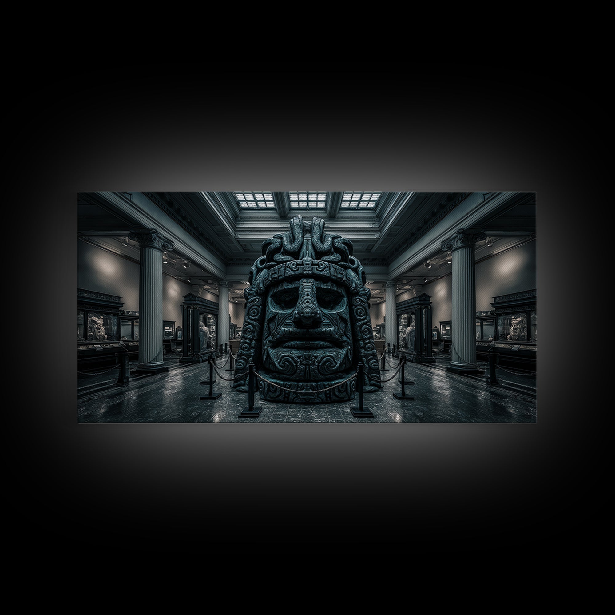 The Custodian Of The Whispering Idol, Wide Panoramic Art, Eldritch Gothic Decor, Framed Canvas Print, Halloween Wall Decor, Macabre Wall Art