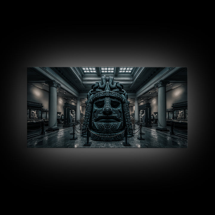 The Custodian Of The Whispering Idol, Wide Panoramic Art, Eldritch Gothic Decor, Framed Canvas Print, Halloween Wall Decor, Macabre Wall Art