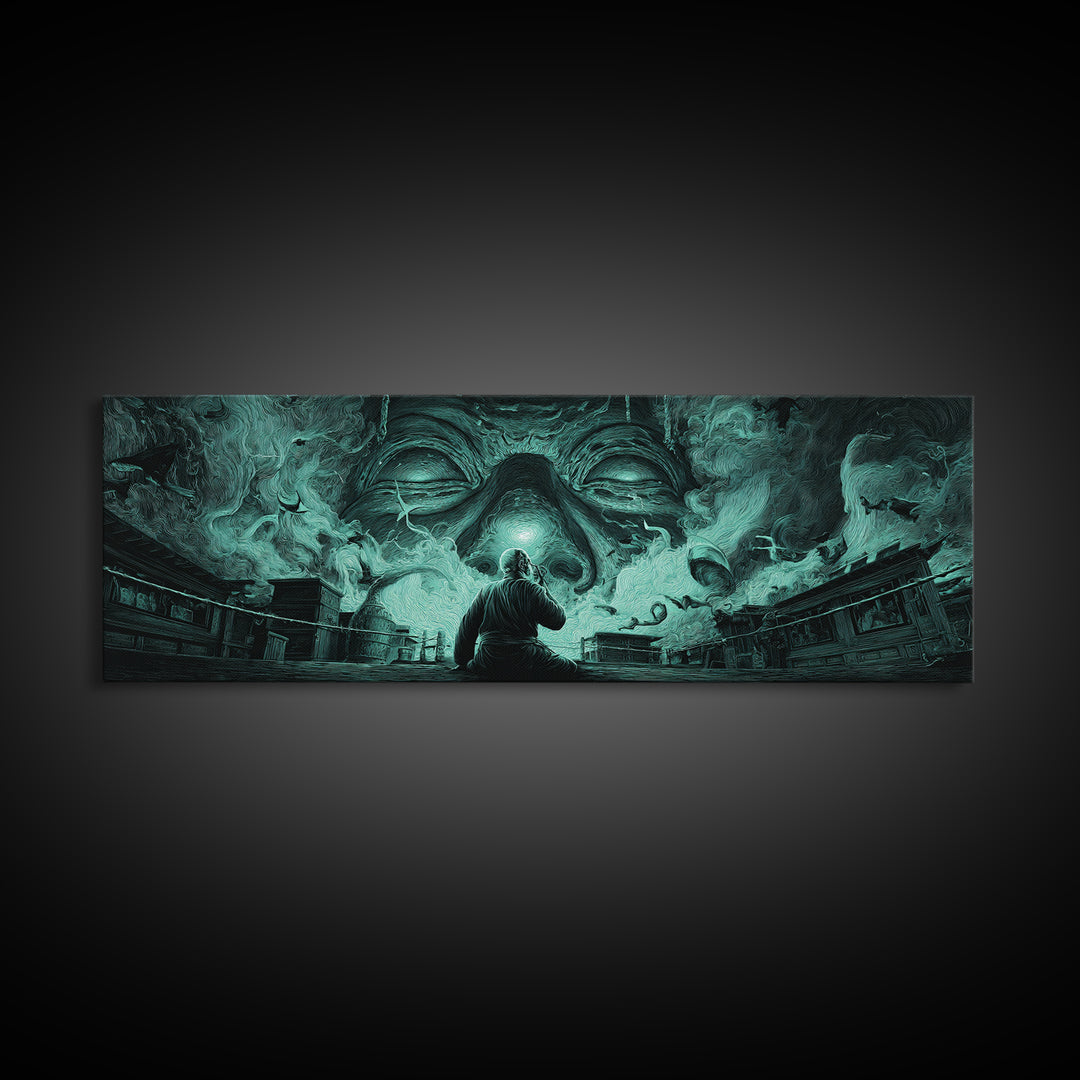 The Custodian Of The Whispering Idol, Extra Wide Wall Art, Dark Fantasy Wall Art, Canvas Print, Halloween Wall Decor, Gothic Home Decor