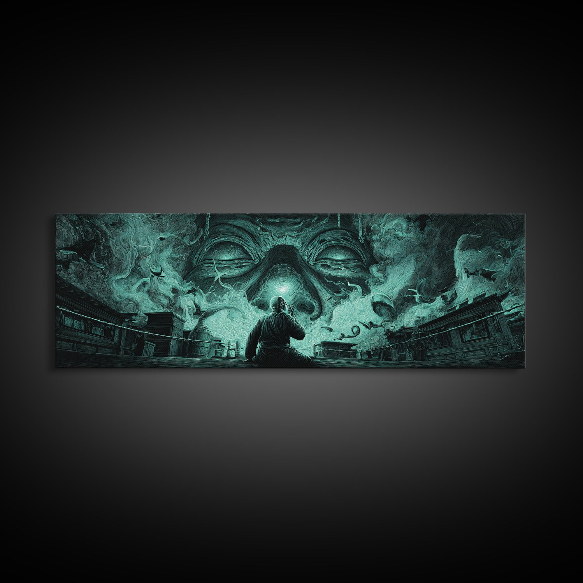 The Custodian Of The Whispering Idol, Extra Wide Wall Art, Dark Fantasy Wall Art, Canvas Print, Halloween Wall Decor, Gothic Home Decor