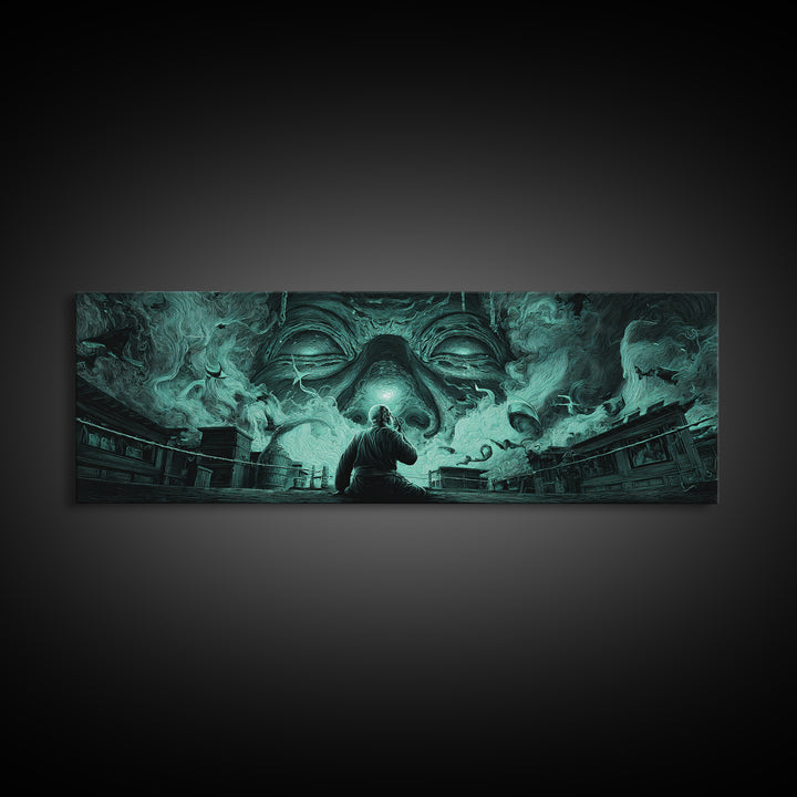 The Custodian Of The Whispering Idol, Extra Wide Wall Art, Dark Fantasy Wall Art, Canvas Print, Halloween Wall Decor, Gothic Home Decor