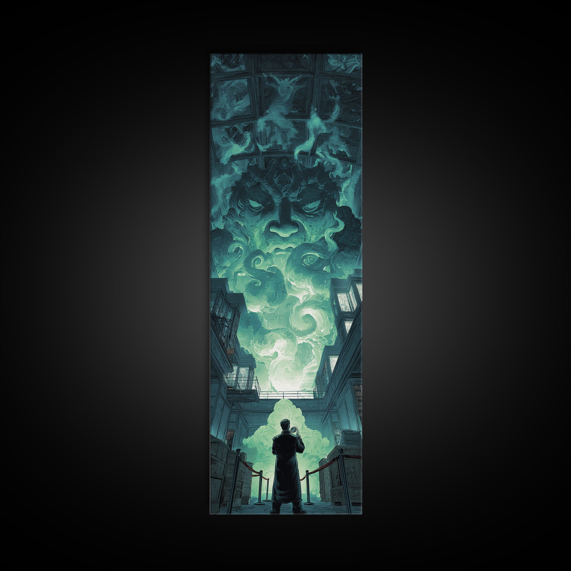 The Custodian Of The Whispering Idol, Tall Narrow Wall Art, Dark Halloween Decor, Framed Canvas Print, Halloween Wall Decor