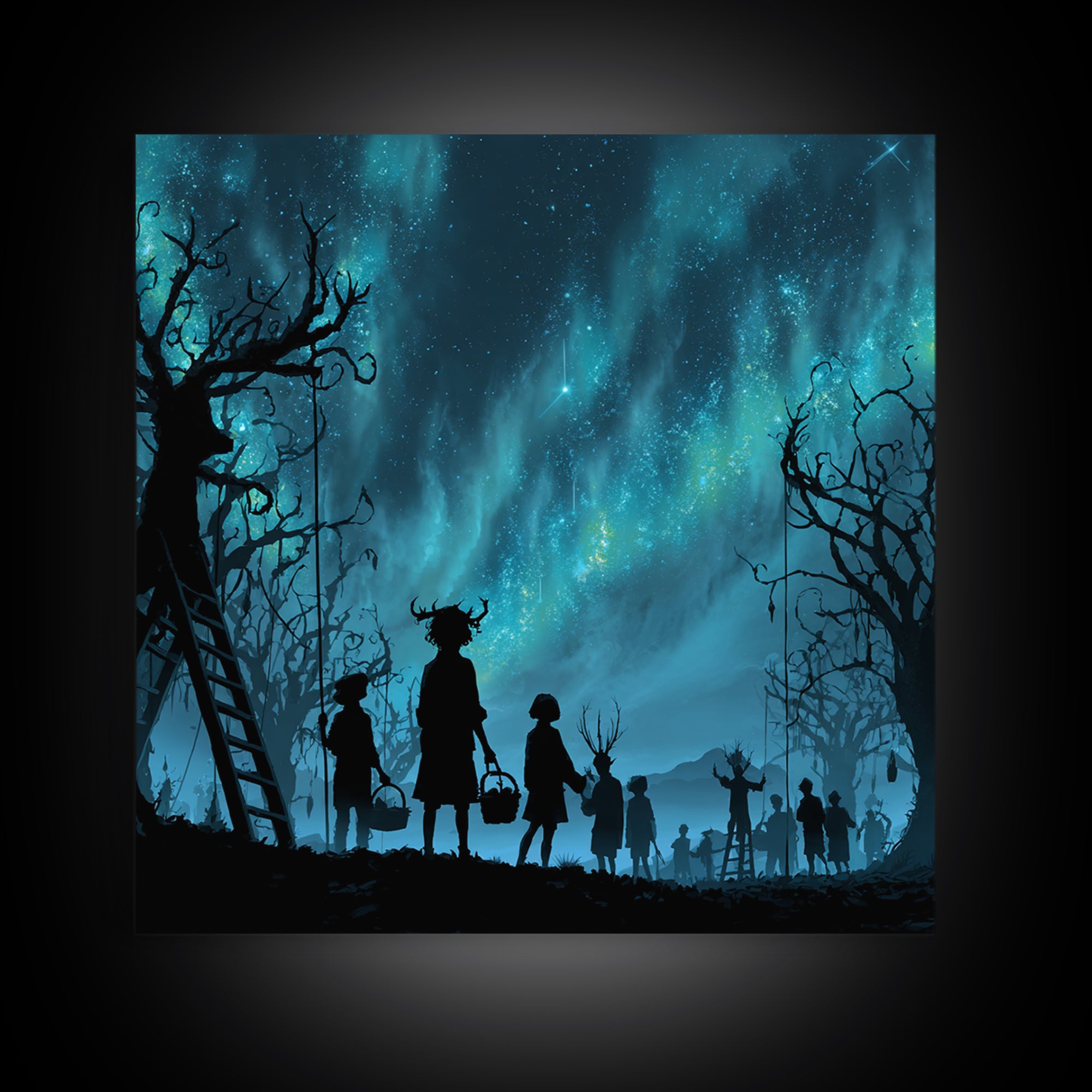 The Children Of The Star Orchard, Square Wall Art, Eldritch Gothic Decor, Framed Canvas Print, Halloween Wall Decor, Gothic Home Decor