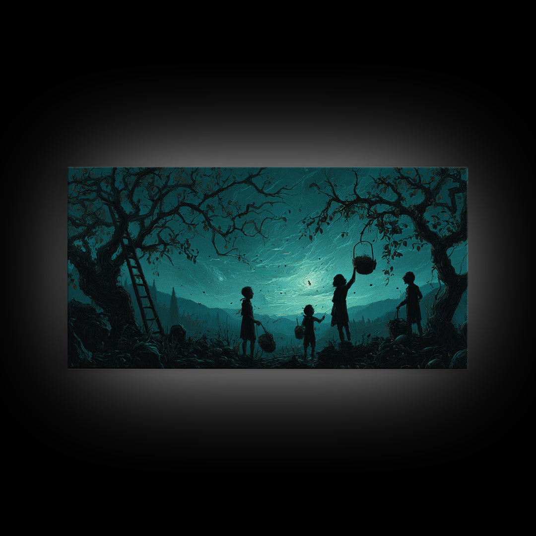 The Children Of The Star Orchard, Wide Panoramic Art, Cosmic Horror Wall Art, Framed Canvas Print, Halloween Wall Decor, Gothic Home Decor