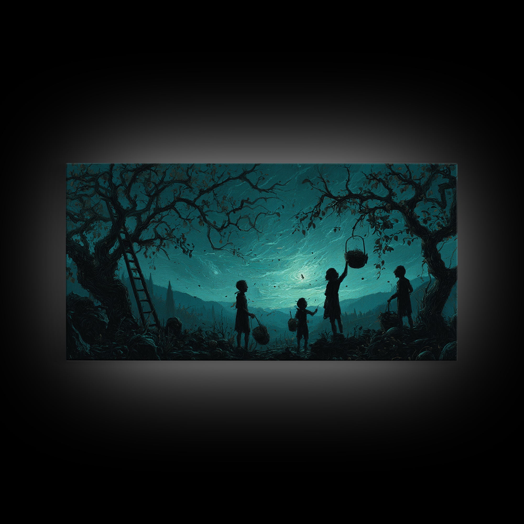 The Children Of The Star Orchard, Wide Panoramic Art, Cosmic Horror Wall Art, Framed Canvas Print, Halloween Wall Decor, Gothic Home Decor
