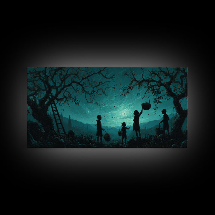 The Children Of The Star Orchard, Wide Panoramic Art, Cosmic Horror Wall Art, Framed Canvas Print, Halloween Wall Decor, Gothic Home Decor