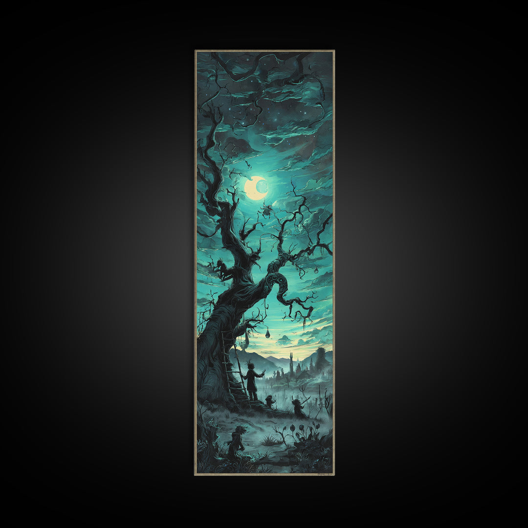The Children Of The Star Orchard, Tall Narrow Wall Art, Lovecraftian Horror Art, Framed Canvas Print, Halloween Wall Decor