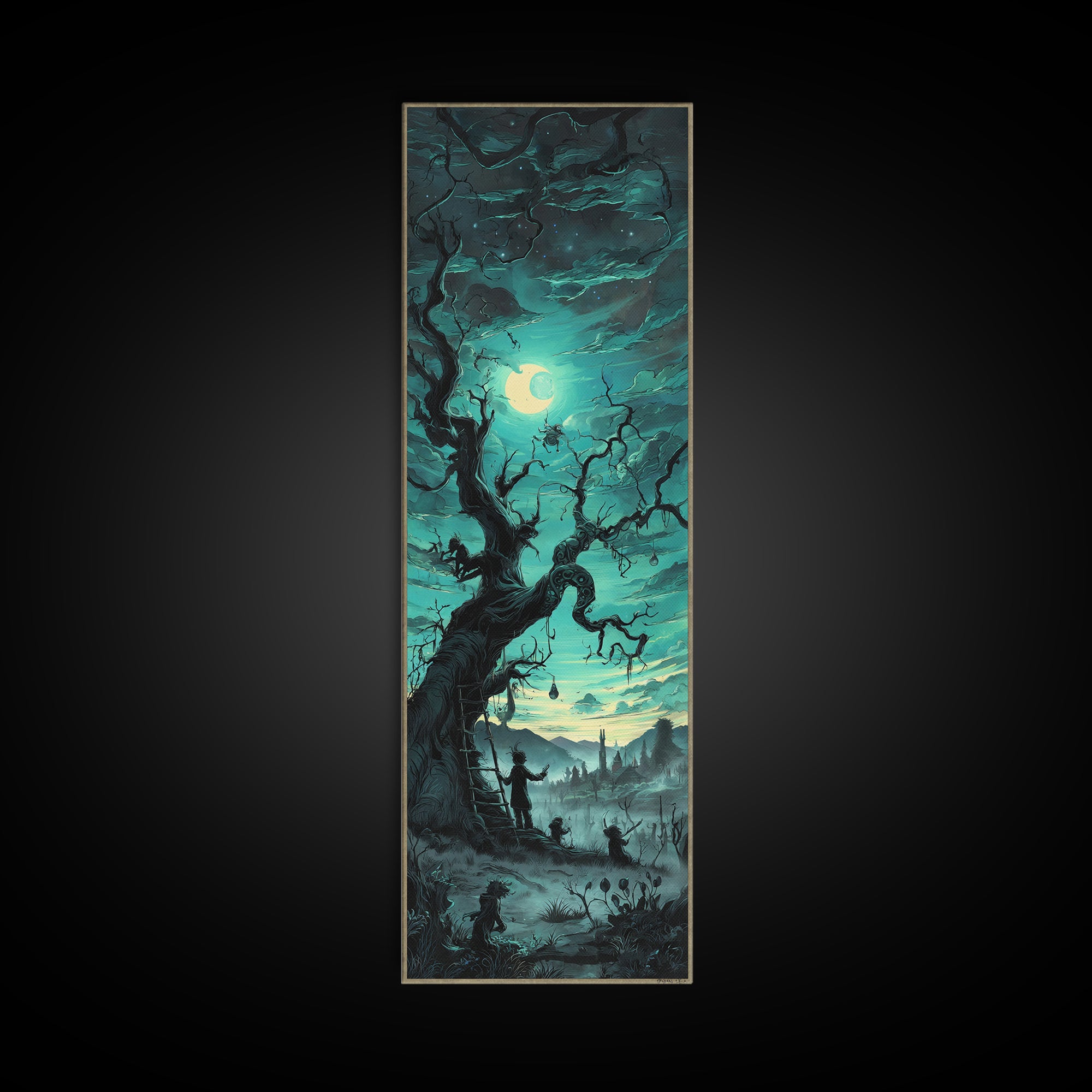 The Children Of The Star Orchard, Tall Narrow Wall Art, Lovecraftian Horror Art, Framed Canvas Print, Halloween Wall Decor