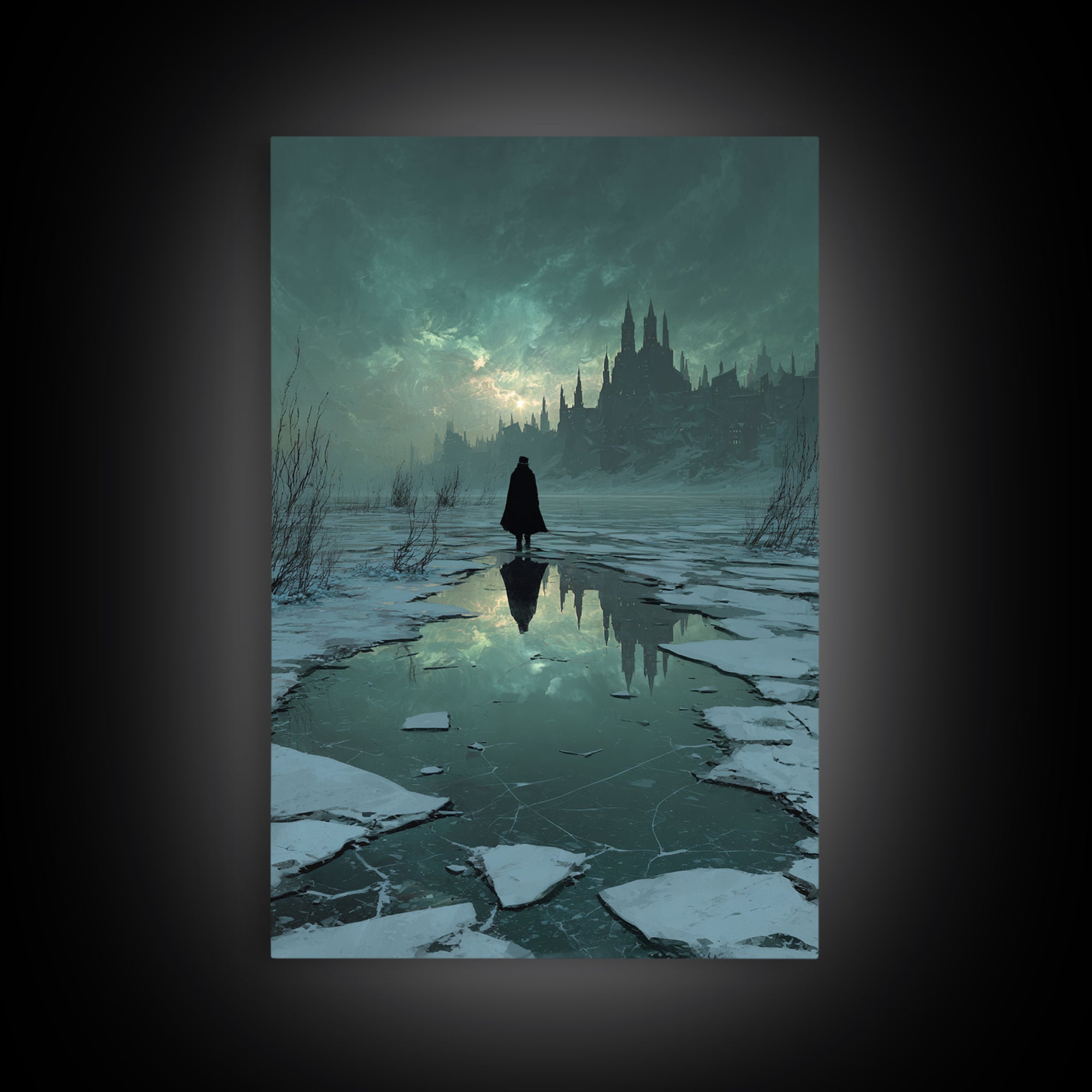 The Frost Beyond Carcosa, Vertical Wall Art, Eldritch Gothic Decor, Framed Canvas Print, Halloween Wall Decor, Gothic Home Decor