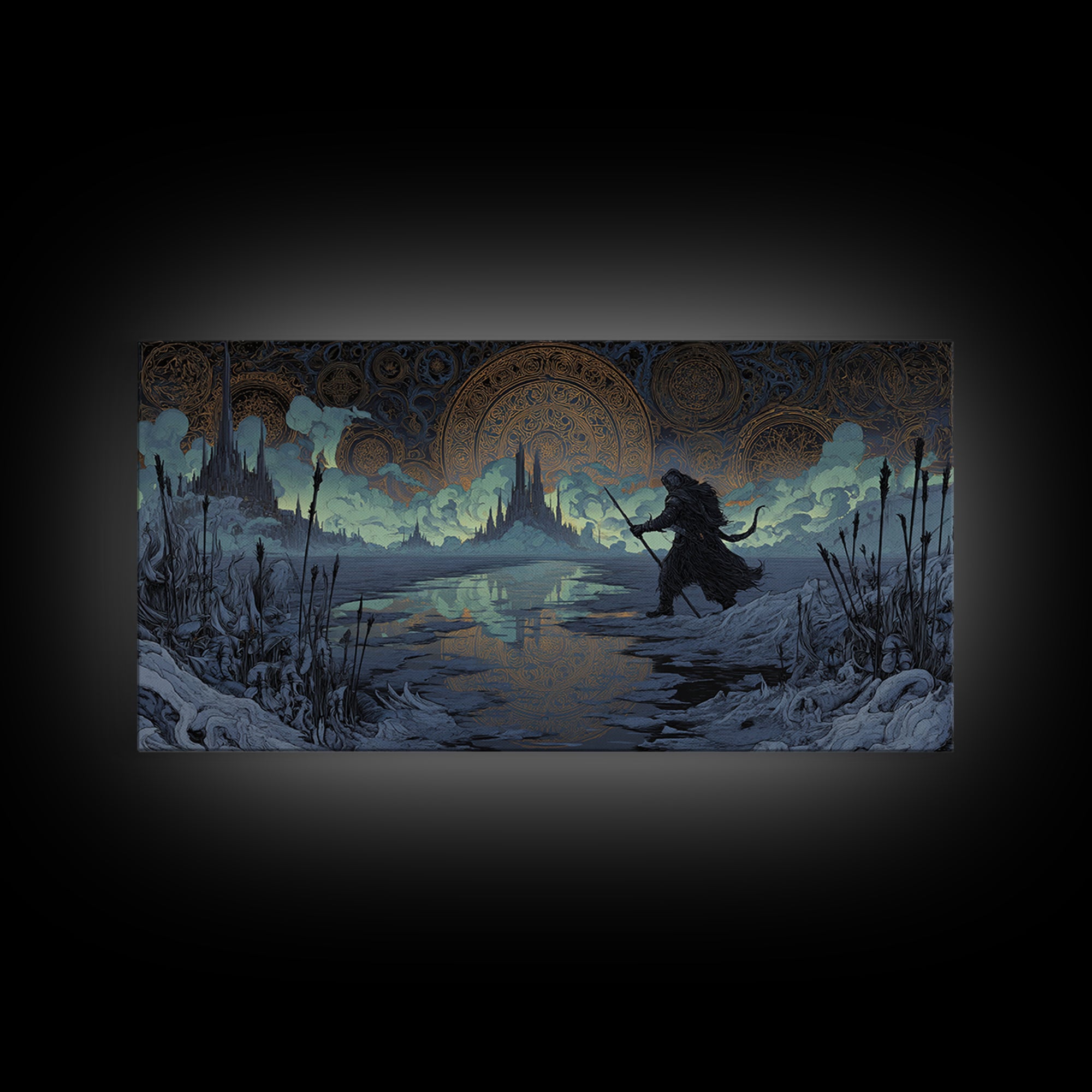 The Frost Beyond Carcosa, Wide Panoramic Art, Gothic Horror Wall Art, Framed Canvas Print, Halloween Wall Decor, Gothic Home Decor