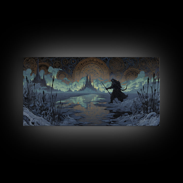 The Frost Beyond Carcosa, Wide Panoramic Art, Gothic Horror Wall Art, Framed Canvas Print, Halloween Wall Decor, Gothic Home Decor