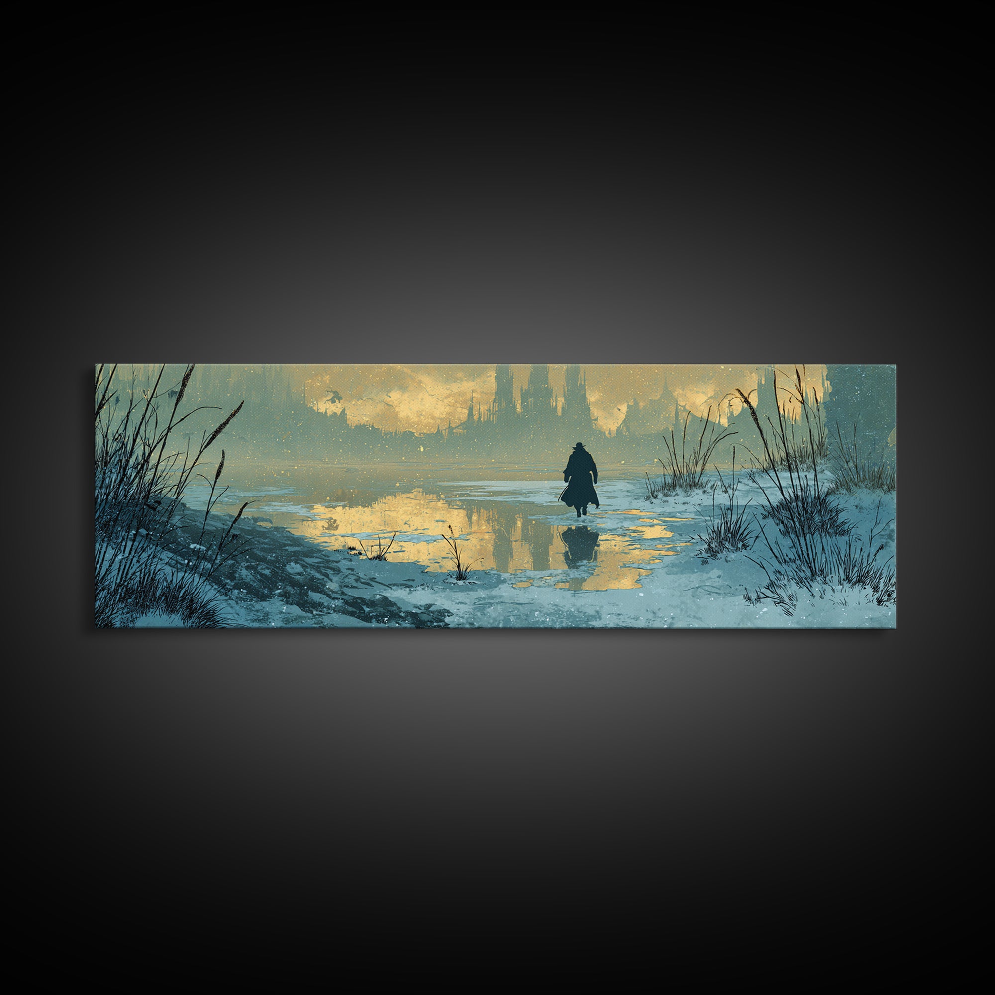 The Frost Beyond Carcosa, Extra Wide Wall Art, Haunted Gothic Art, Framed Canvas Print, Halloween Wall Decor, Gothic Home Decor