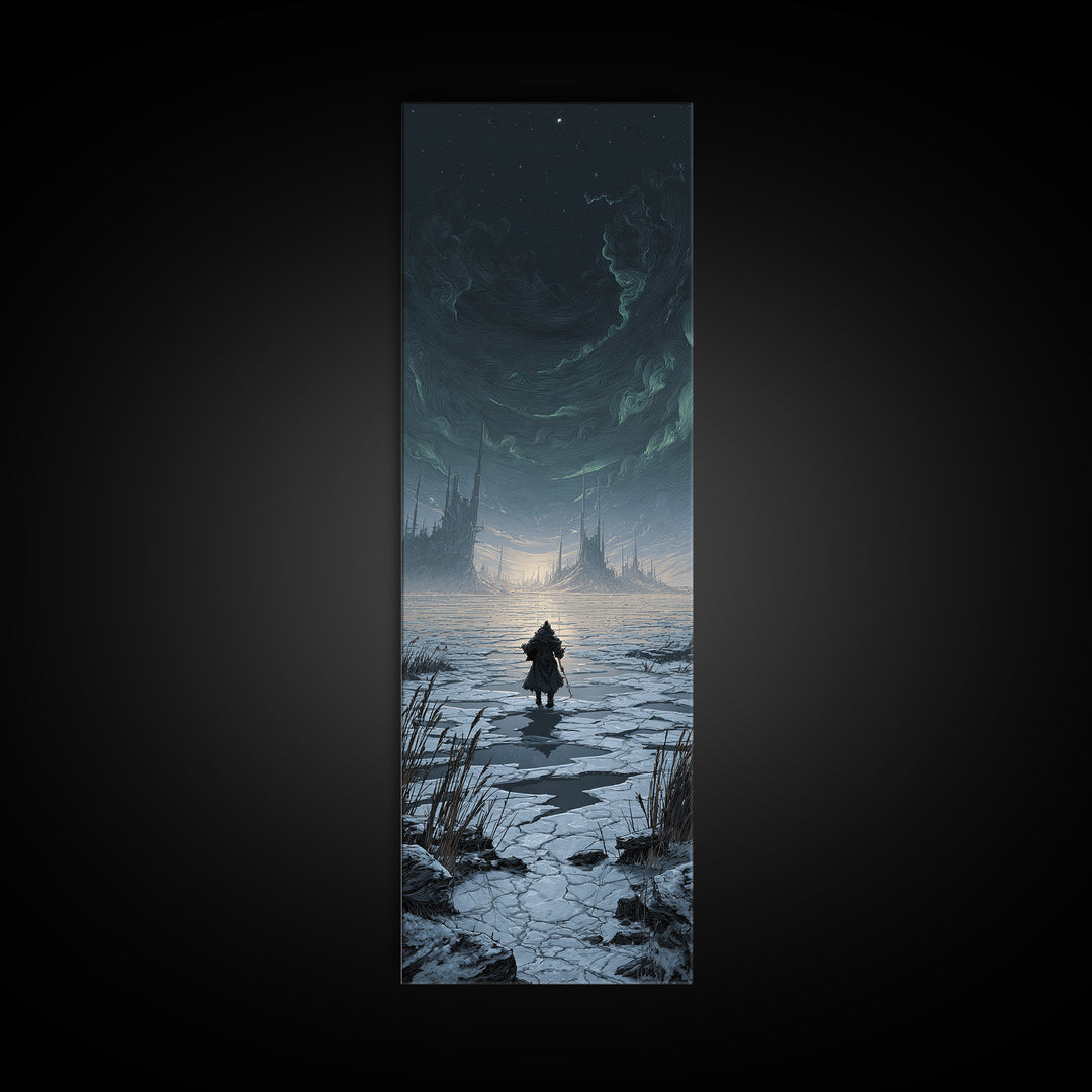 The Frost Beyond Carcosa, Tall Narrow Wall Art, Gothic Horror Wall Art, Framed Canvas Print, Halloween Wall Decor, Gothic Home Decor