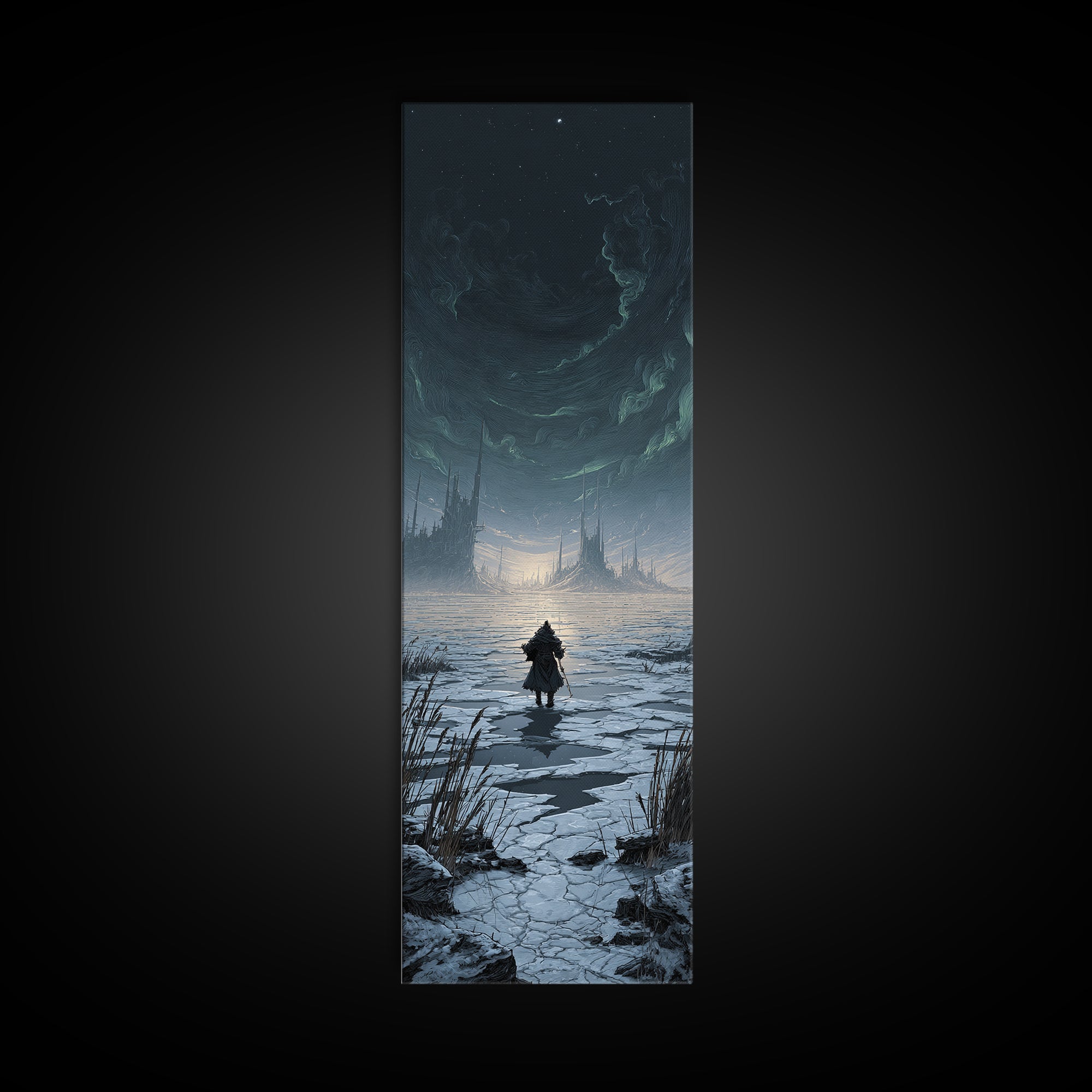 The Frost Beyond Carcosa, Tall Narrow Wall Art, Gothic Horror Wall Art, Framed Canvas Print, Halloween Wall Decor, Gothic Home Decor