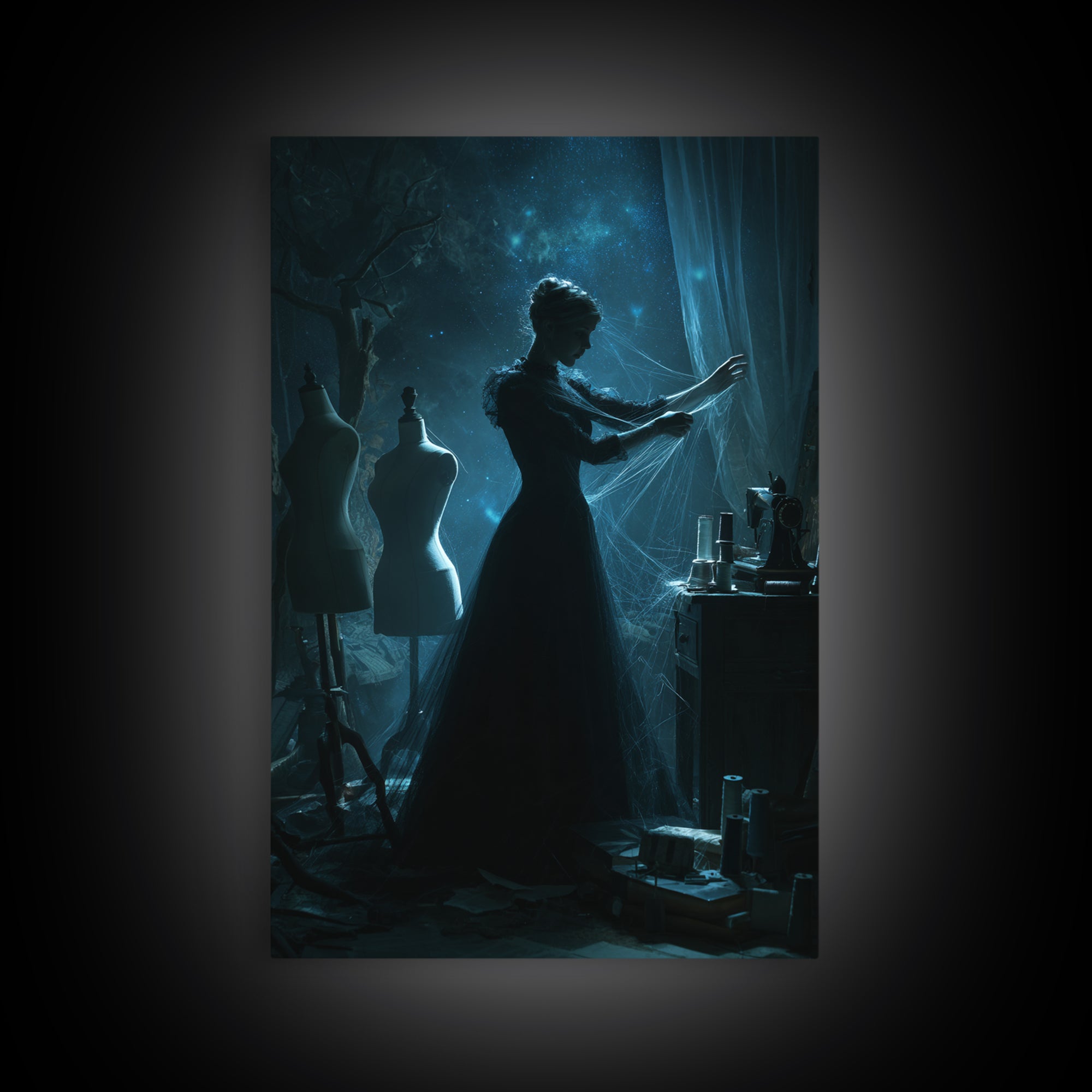 The Seamstress Of Living Nebulae, Vertical Wall Art, Eldritch Gothic Decor, Canvas Print, Halloween Wall Decor, Gothic Home Decor