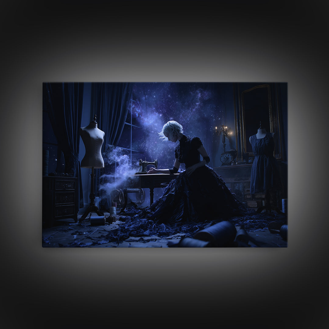 The Seamstress Of Living Nebulae, Landscape Wall Art, Dark Halloween Decor, Framed Canvas Print, Halloween Wall Decor, Gothic Home Decor